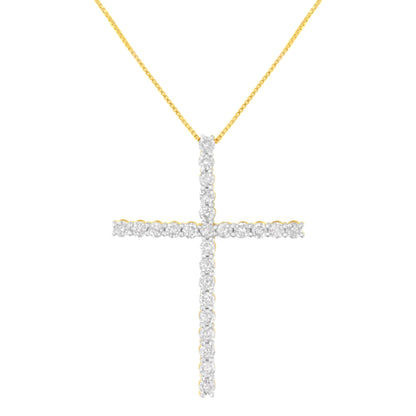.925 Sterling Silver 3.0 Cttw Round Shape Diamond 1-1/2" Cross Pendant with Box Chain Necklace (I-J Color, I2-I3 Clarity) - 18" Bids.com