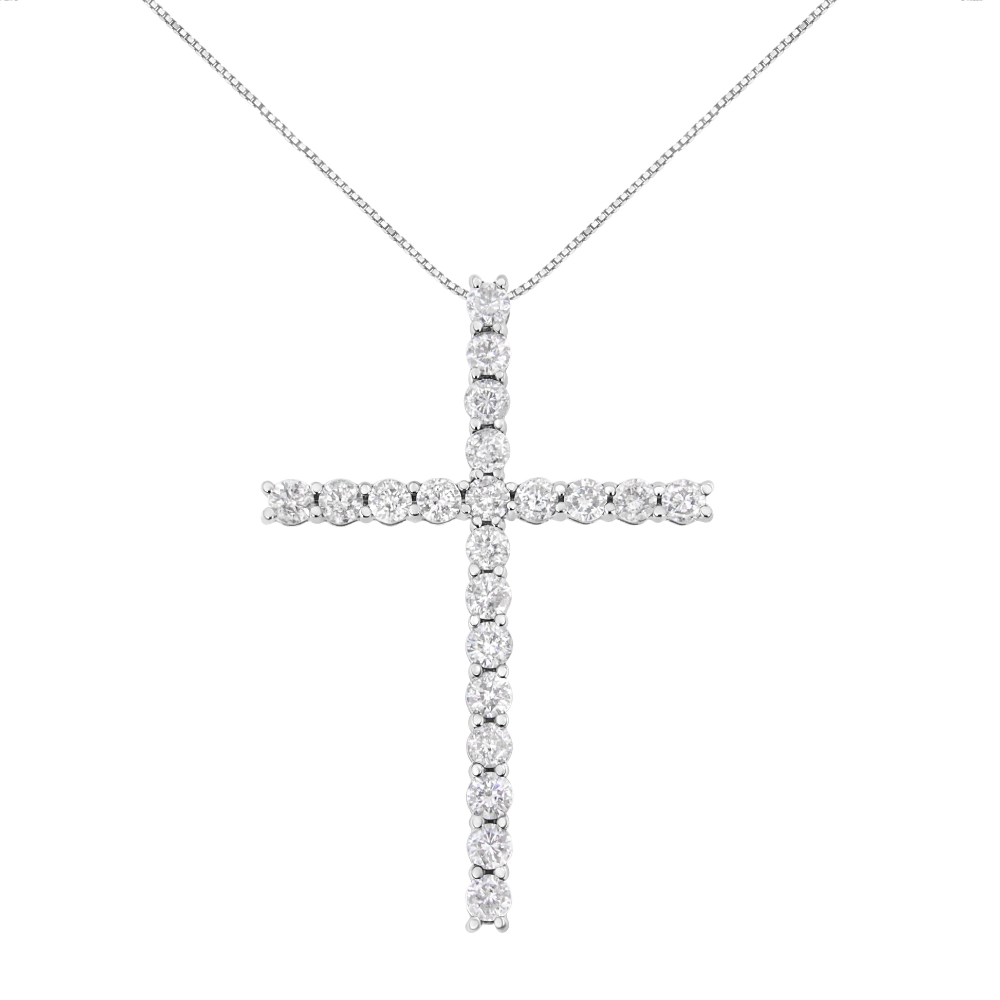.925 Sterling Silver 4.0 Cttw Diamond 2-1/4" Cross Pendant with Box Chain Necklace (I-J Color, I1-I2 Clarity) - 18" Bids.com