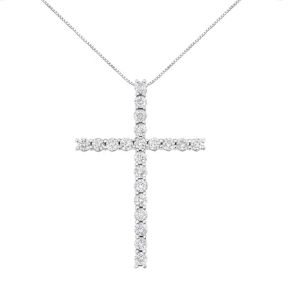 .925 Sterling Silver 4.0 Cttw Diamond 2-1/4" Cross Pendant with Box Chain Necklace (I-J Color, I1-I2 Clarity) - 18" Bids.com
