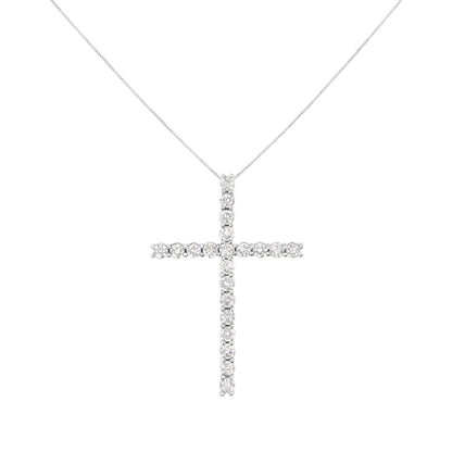 .925 Sterling Silver 4.0 Cttw Diamond 2-1/4" Cross Pendant with Box Chain Necklace (I-J Color, I1-I2 Clarity) - 18" Bids.com