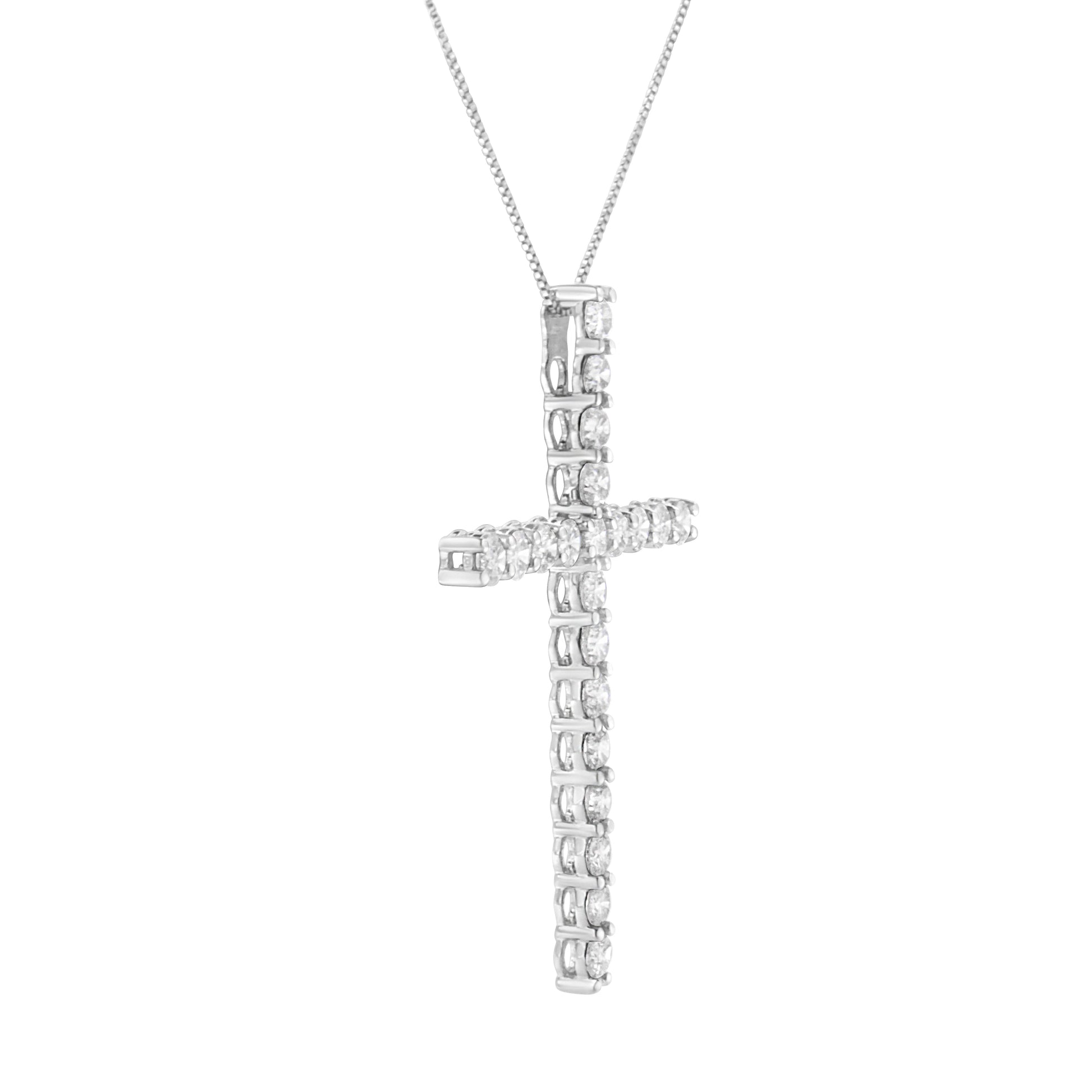 .925 Sterling Silver 4.0 Cttw Diamond 2-1/4" Cross Pendant with Box Chain Necklace (I-J Color, I1-I2 Clarity) - 18" Bids.com