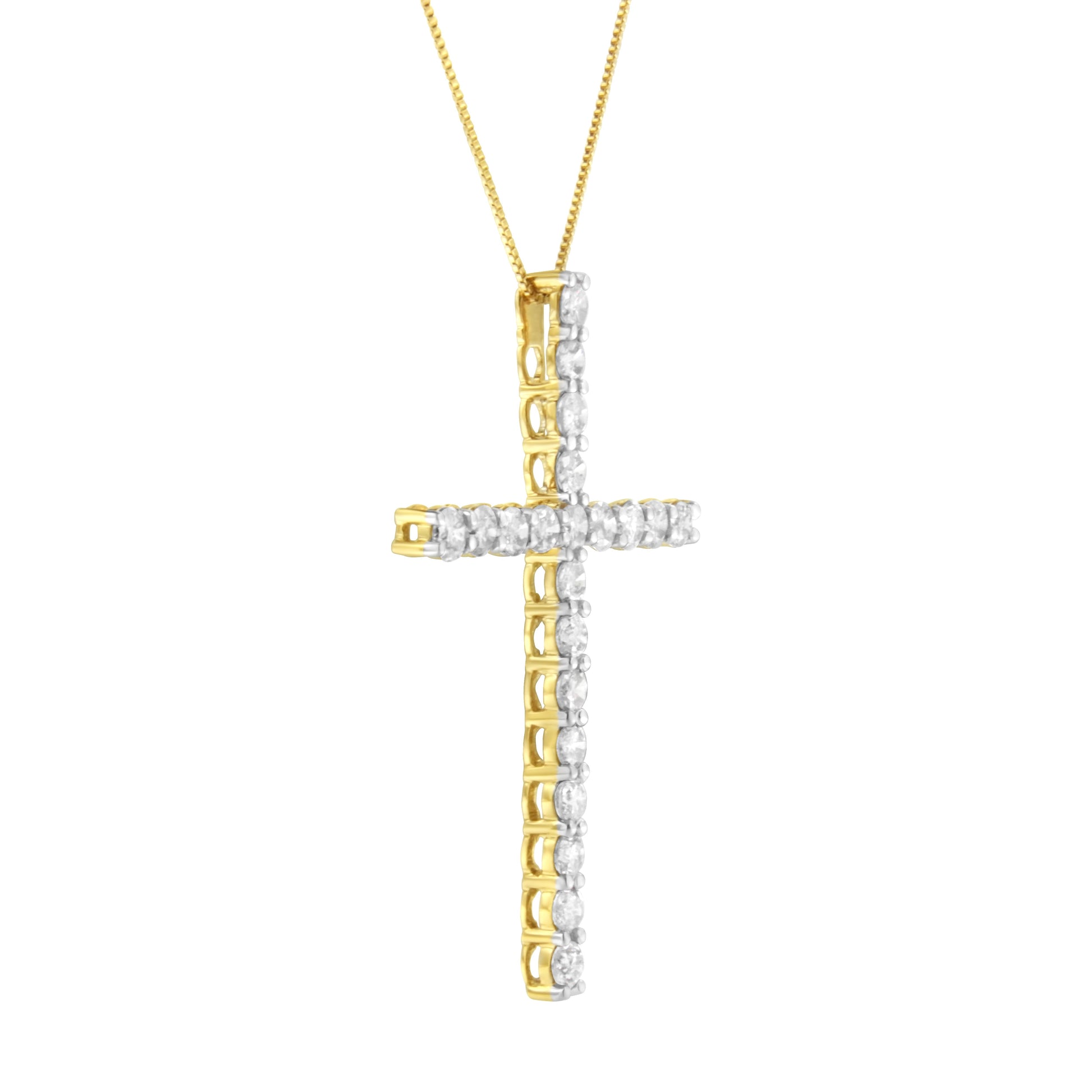 10K Yellow Gold Plated .925 Sterling Silver 4.0 Cttw Round Cut Diamond Cross Pendant Necklace (J-K Color, I1-I2 Clarity) - 18" Bids.com