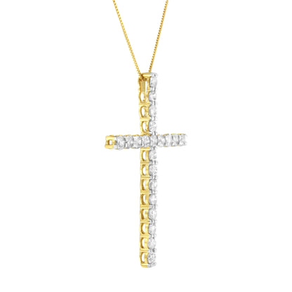 10K Yellow Gold Plated .925 Sterling Silver 4.0 Cttw Round Cut Diamond Cross Pendant Necklace (J-K Color, I1-I2 Clarity) - 18" Bids.com
