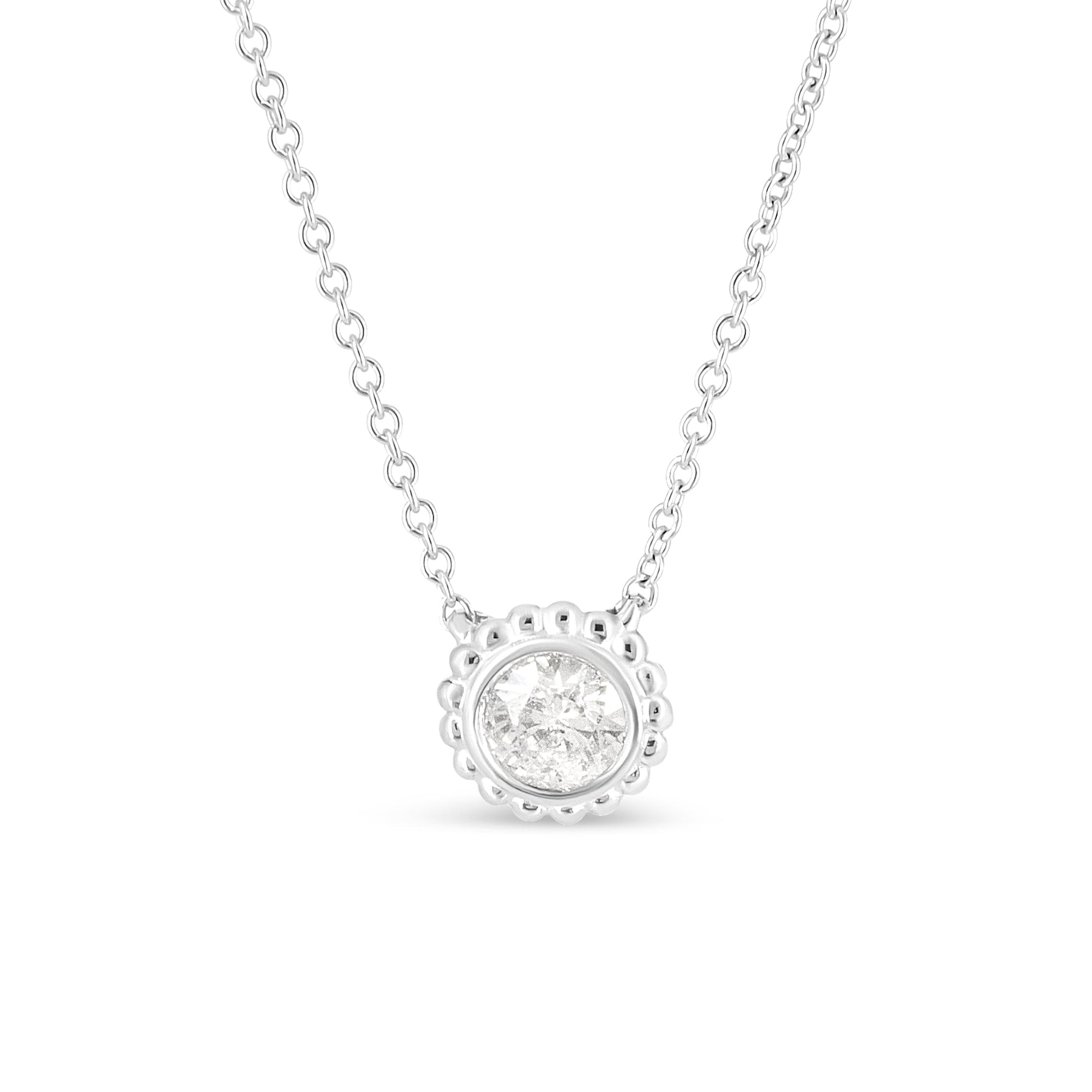 10K White Gold 1/2 Cttw Bezel Set Round Diamond Sunflower Finish 18" Pendant Necklace (I-J Color, I1-I2 Clarity) Bids.com