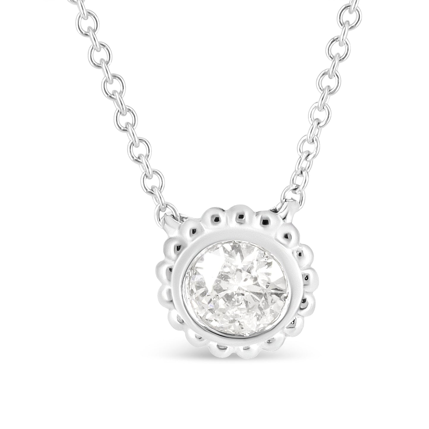 10K White Gold 1/2 Cttw Bezel Set Round Diamond Sunflower Finish 18" Pendant Necklace (I-J Color, I1-I2 Clarity) Bids.com