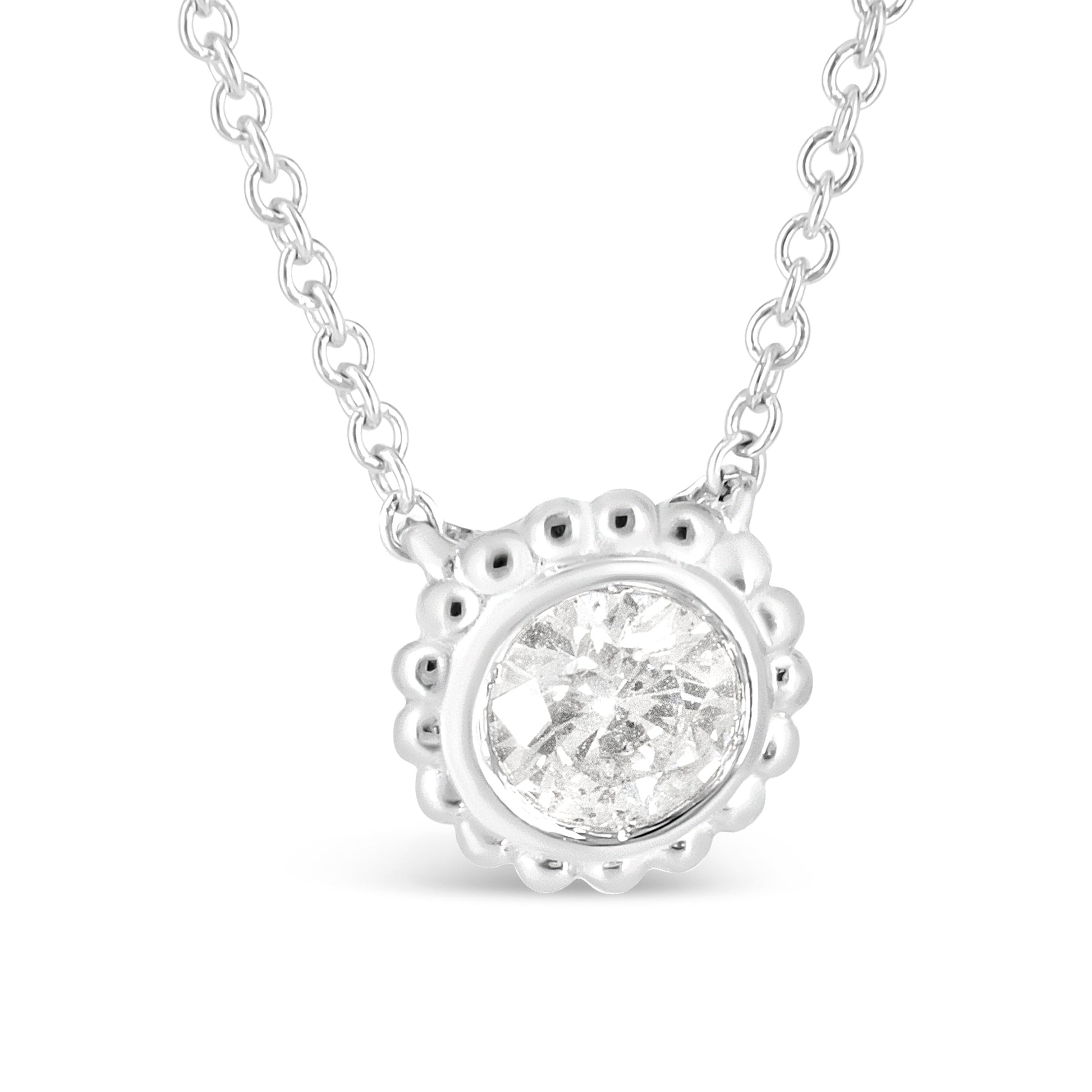 10K White Gold 1/2 Cttw Bezel Set Round Diamond Sunflower Finish 18" Pendant Necklace (I-J Color, I1-I2 Clarity) Bids.com