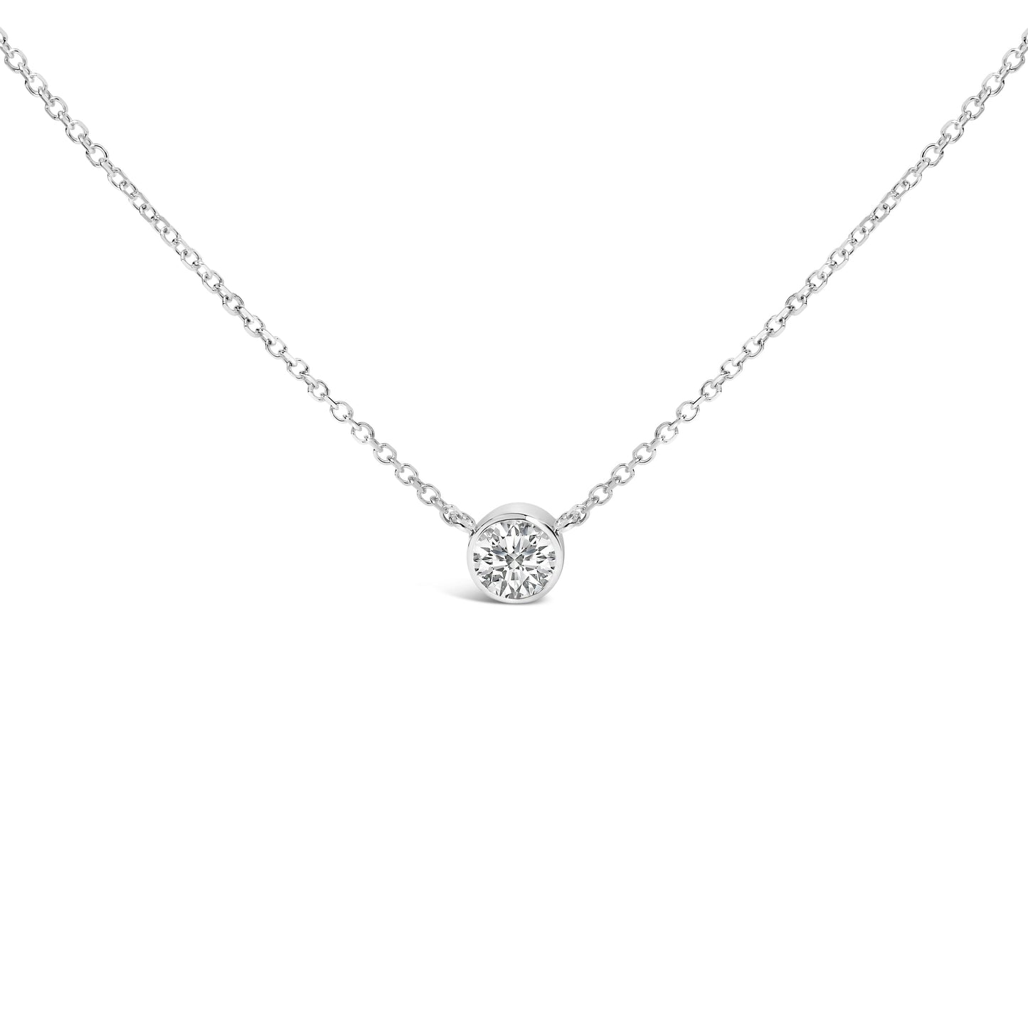 14K White Gold 1.00 Cttw Bezel Set Round Lab-Grown Diamond Solitaire 18" Pendant Necklace (F-G Color, VS1-VS2 Clarity) Bids.com