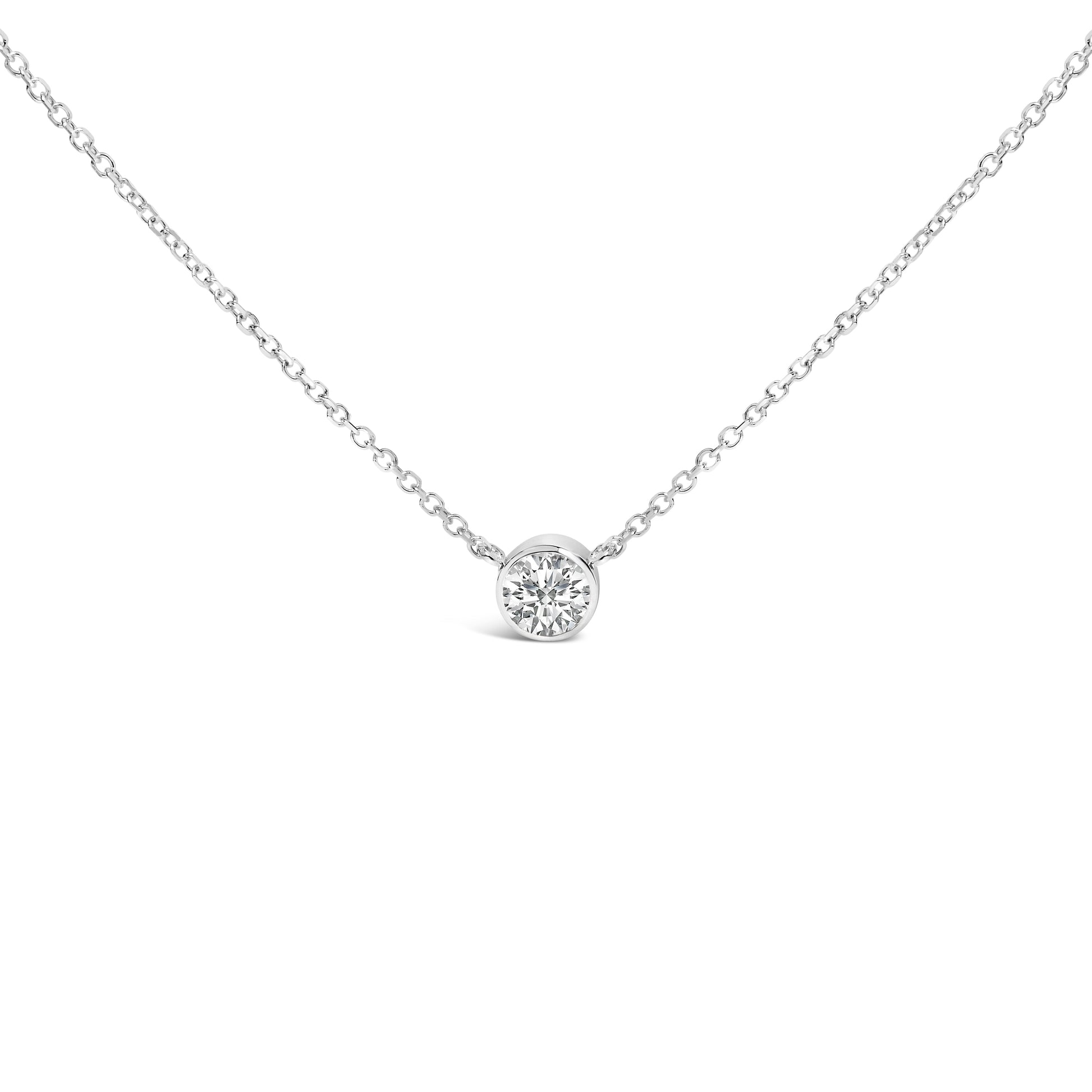 14K White Gold 1.00 Cttw Bezel Set Round Lab-Grown Diamond Solitaire 18" Pendant Necklace (F-G Color, VS1-VS2 Clarity) Bids.com