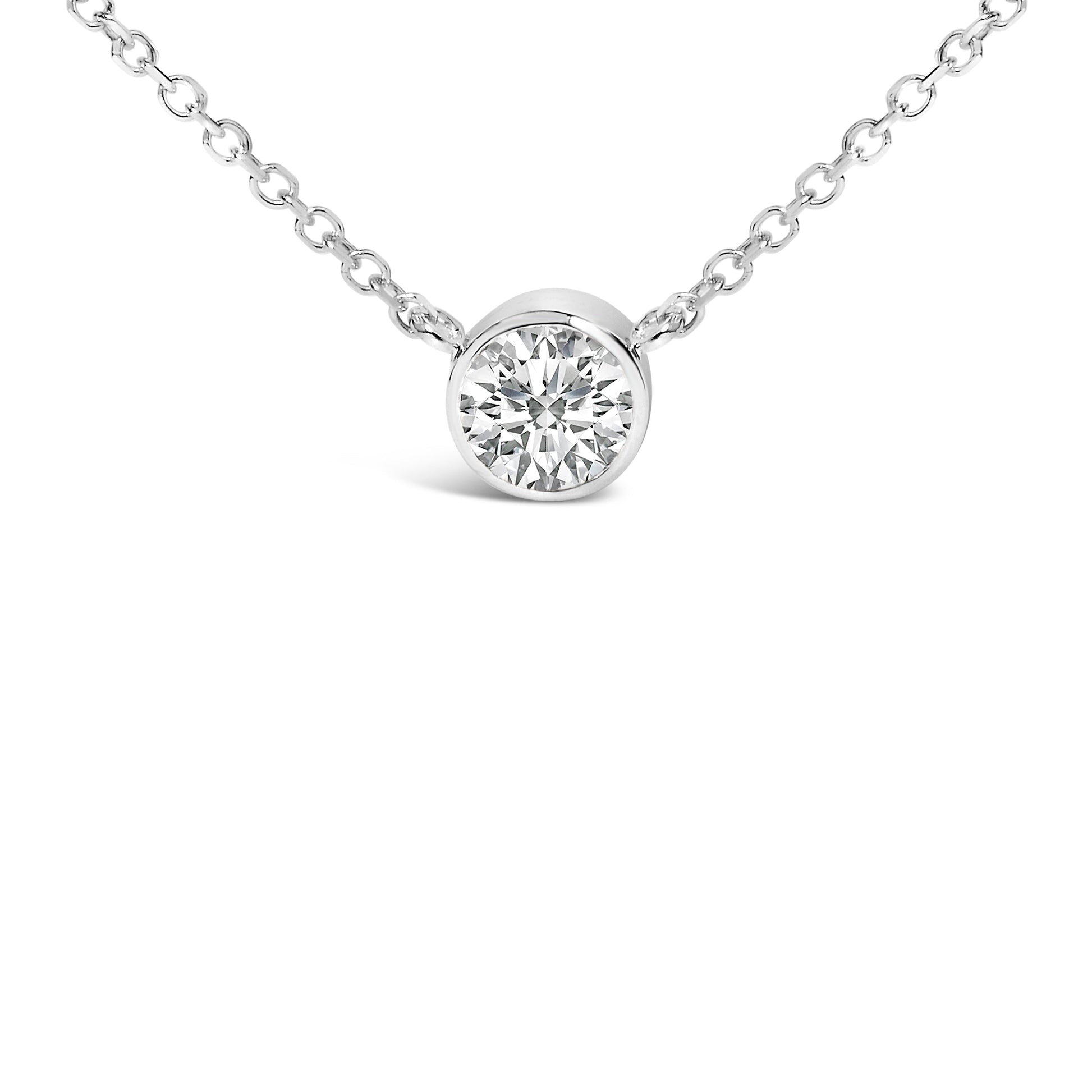 14K White Gold 1.00 Cttw Bezel Set Round Lab-Grown Diamond Solitaire 18" Pendant Necklace (F-G Color, VS1-VS2 Clarity) Bids.com