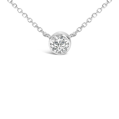 14K White Gold 1.00 Cttw Bezel Set Round Lab-Grown Diamond Solitaire 18" Pendant Necklace (F-G Color, VS1-VS2 Clarity) Bids.com