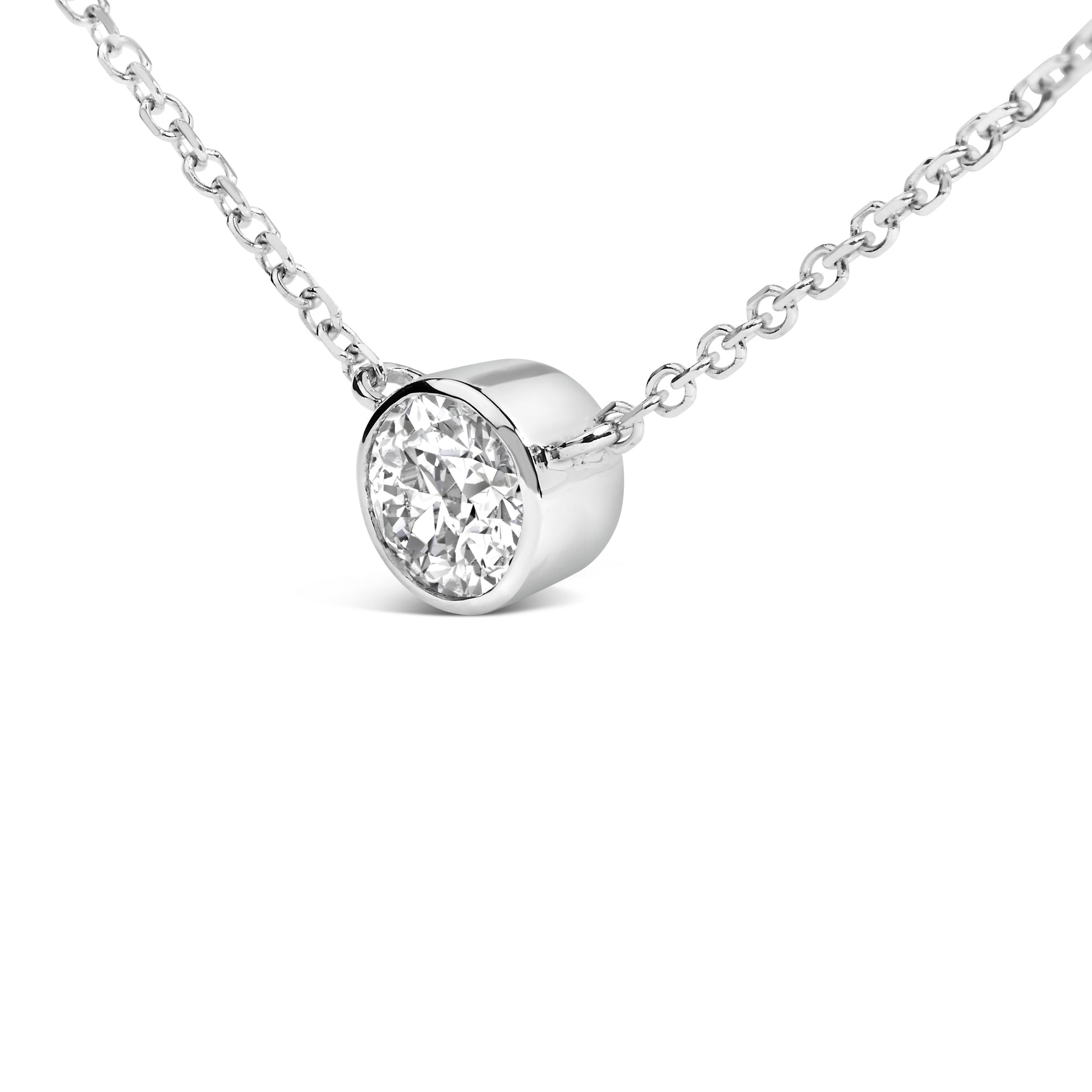14K White Gold 1.00 Cttw Bezel Set Round Lab-Grown Diamond Solitaire 18" Pendant Necklace (F-G Color, VS1-VS2 Clarity) Bids.com