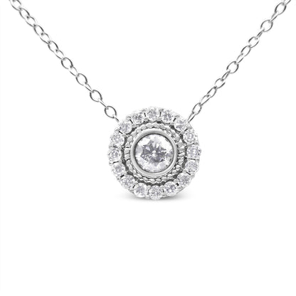 .925 Sterling Silver 1/2 Cttw Round Diamond Halo Circle Pendant 18" Necklace (I-J Color, I2-I3 Clarity) Bids.com