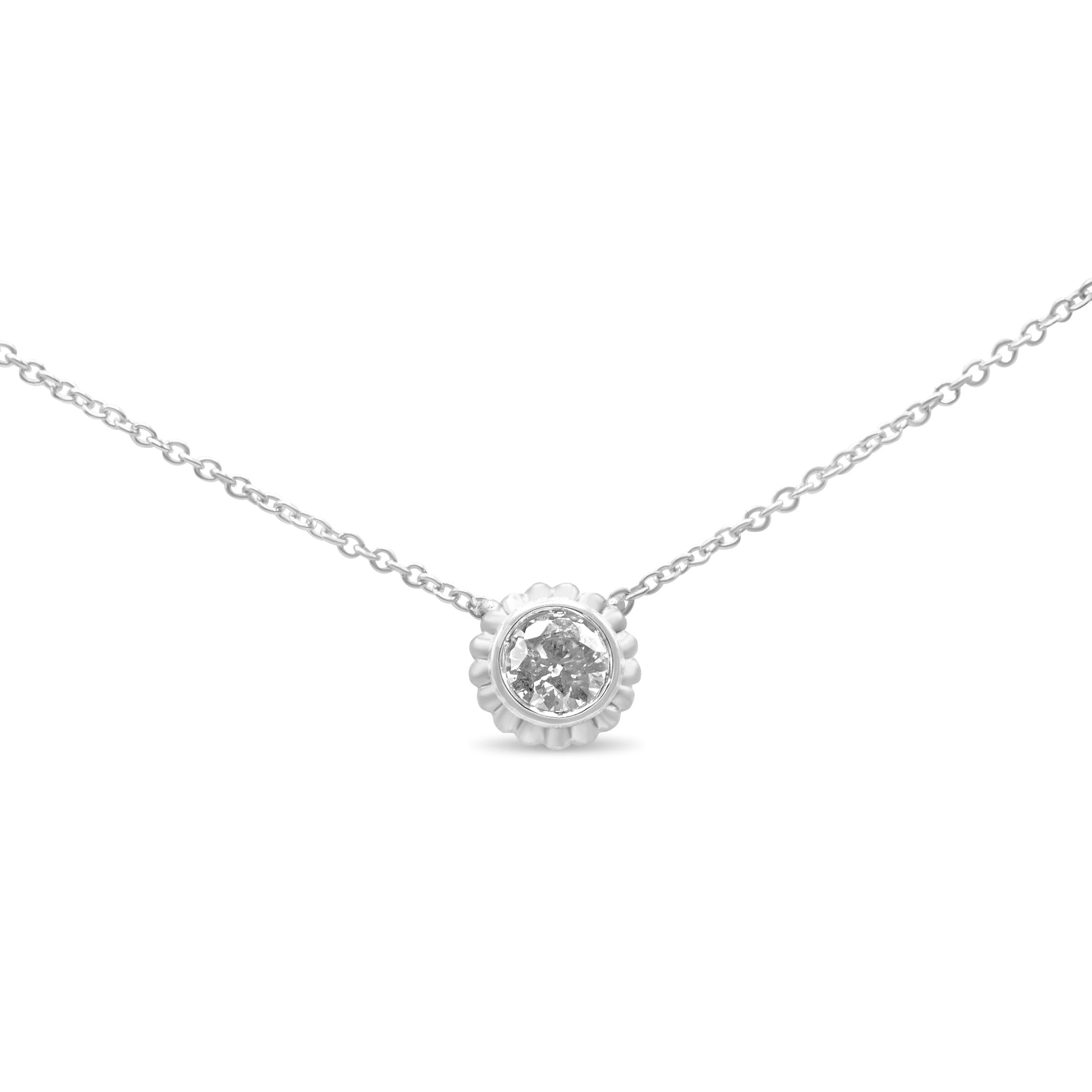 10K White Gold 1/4 Cttw Bezel-Set Round Diamond Solitaire Floral Pendant 18" Necklace (I-J Color, SI2-I1 Clarity) Bids.com