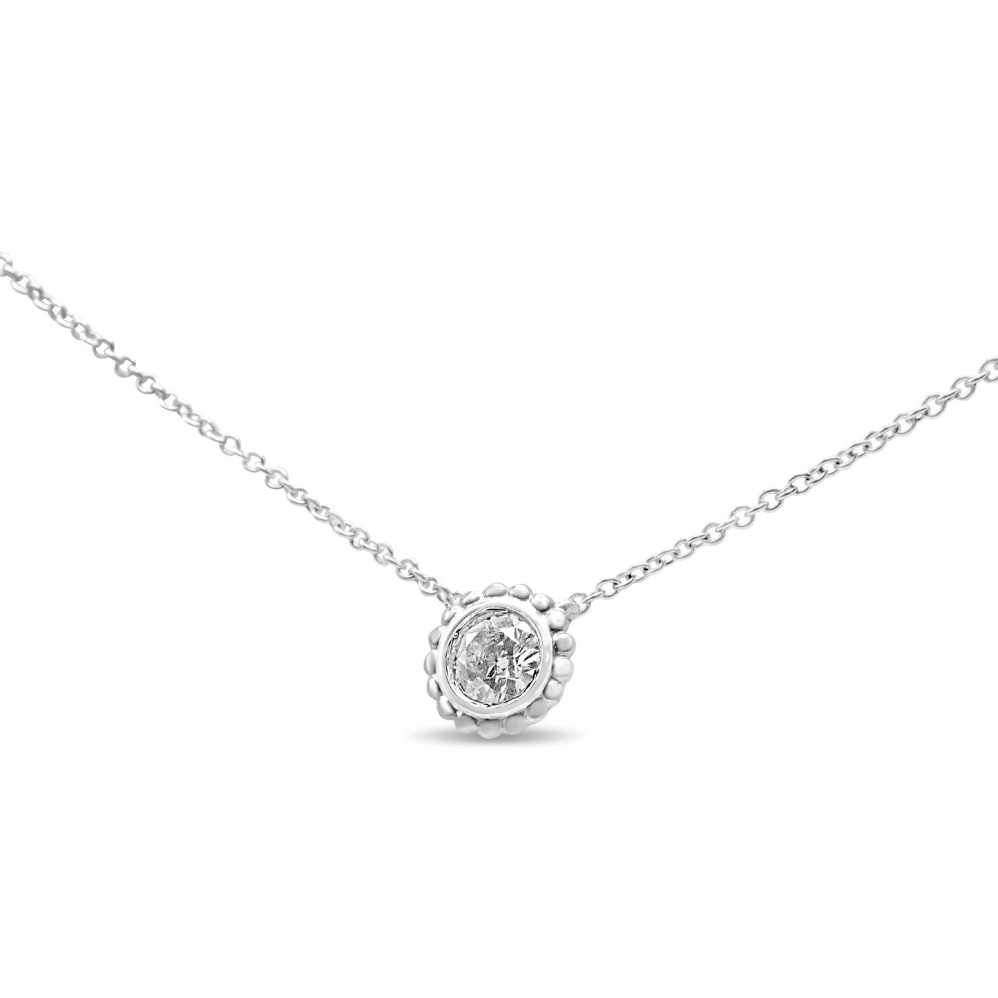 10K White Gold 1/4 Cttw Bezel-Set Round Diamond Solitaire Floral Pendant 18" Necklace (I-J Color, SI2-I1 Clarity) Bids.com