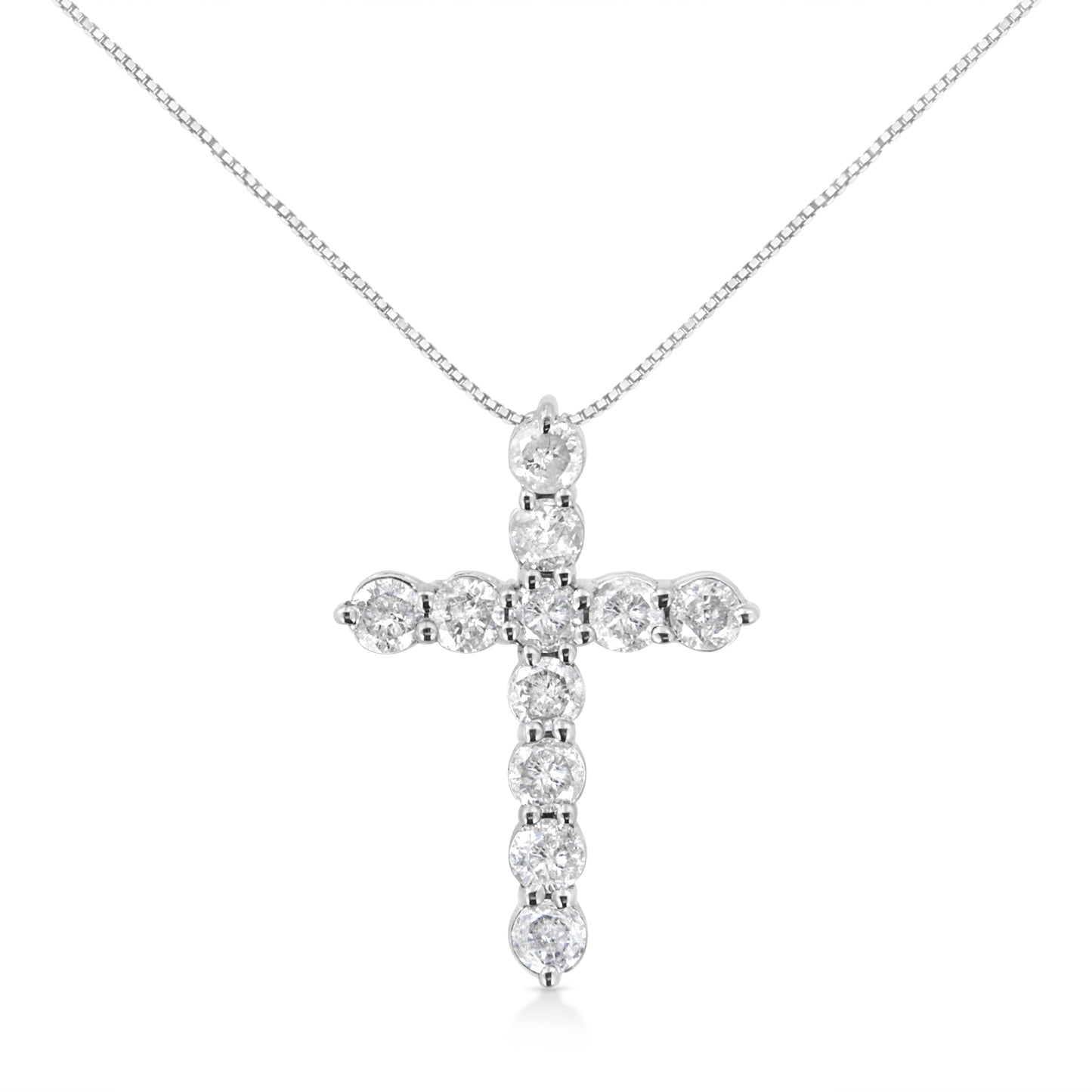 .925 Sterling Silver 1.0 Cttw Prong Set Round-Cut Diamond Cross 18" Pendant Necklace (I-J Color, I2-I3 Clarity) Bids.com