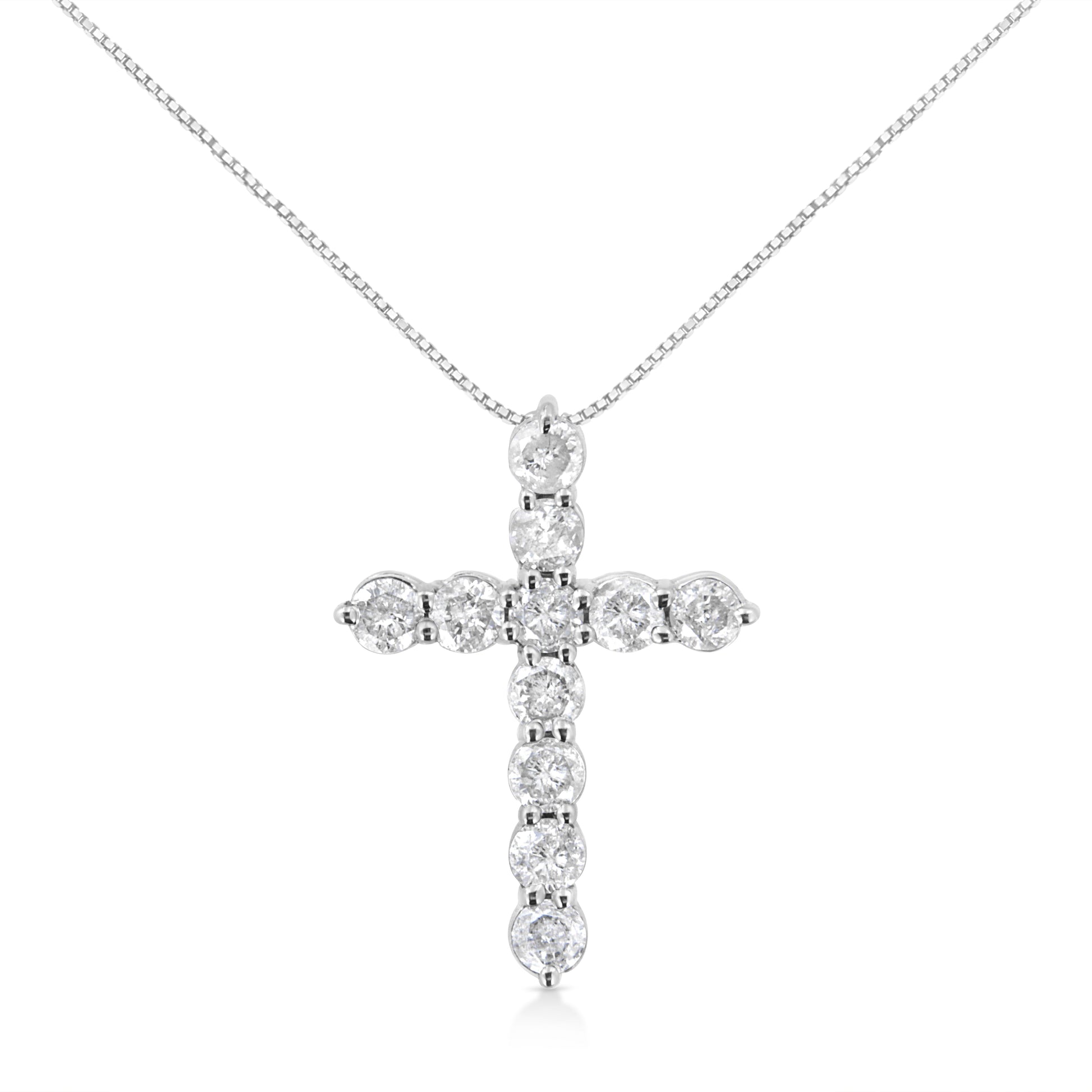 .925 Sterling Silver 1.0 Cttw Prong Set Round-Cut Diamond Cross 18" Pendant Necklace (I-J Color, I2-I3 Clarity) Bids.com