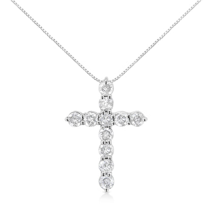.925 Sterling Silver 1.0 Cttw Prong Set Round-Cut Diamond Cross 18" Pendant Necklace (I-J Color, I2-I3 Clarity) Bids.com