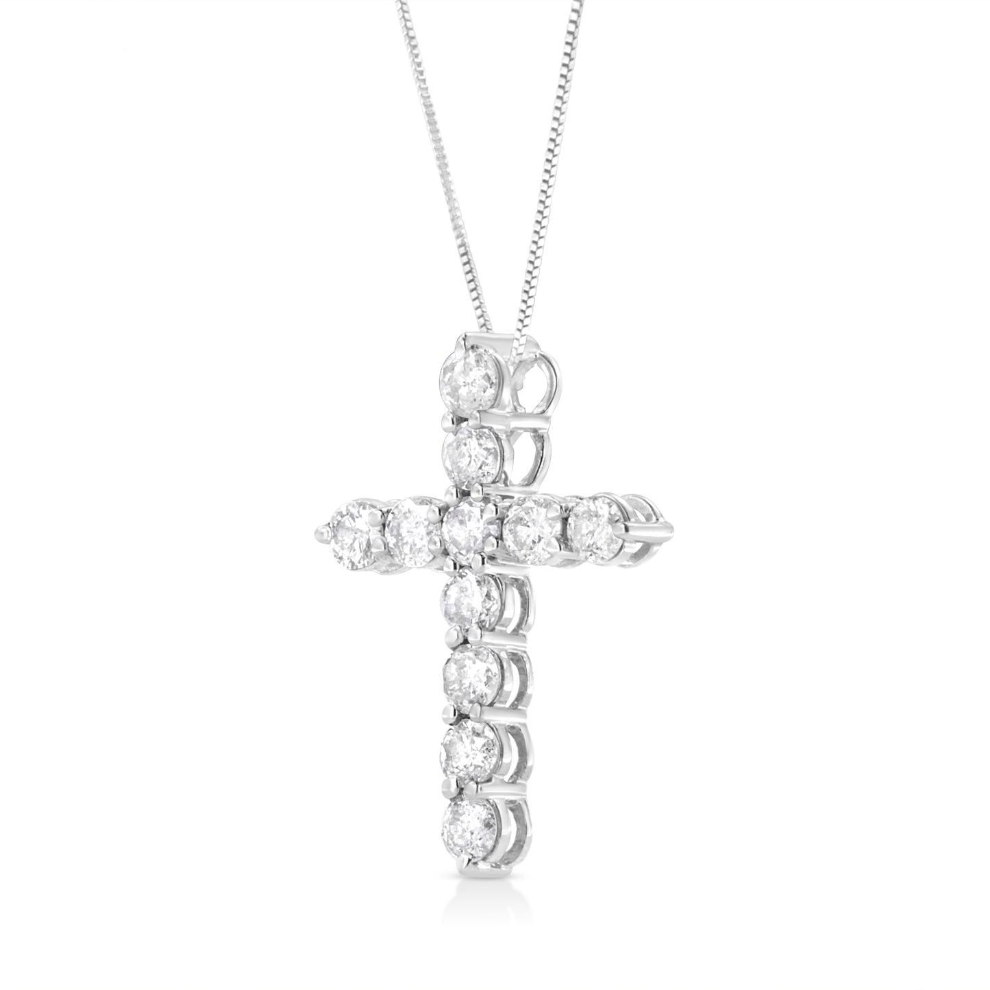 .925 Sterling Silver 1.0 Cttw Prong Set Round-Cut Diamond Cross 18" Pendant Necklace (I-J Color, I2-I3 Clarity) Bids.com