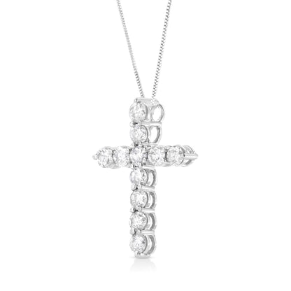 .925 Sterling Silver 1.0 Cttw Prong Set Round-Cut Diamond Cross 18" Pendant Necklace (I-J Color, I2-I3 Clarity) Bids.com
