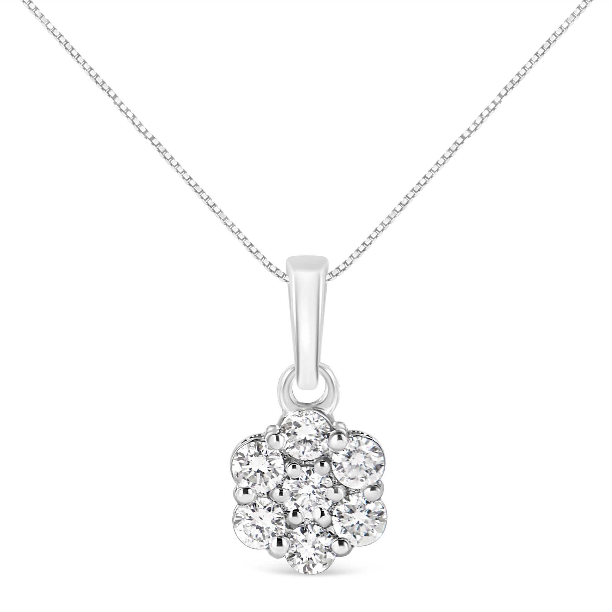 14KT White Gold 1/2 cttw Diamond Floral Cluster Pendant Necklace (HI, SI2-I1) Bids.com