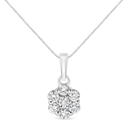14KT White Gold 1/2 cttw Diamond Floral Cluster Pendant Necklace (HI, SI2-I1) Bids.com