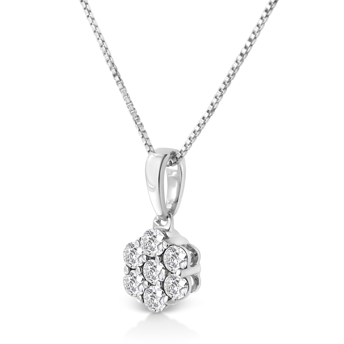 14KT White Gold 1/2 cttw Diamond Floral Cluster Pendant Necklace (HI, SI2-I1) Bids.com