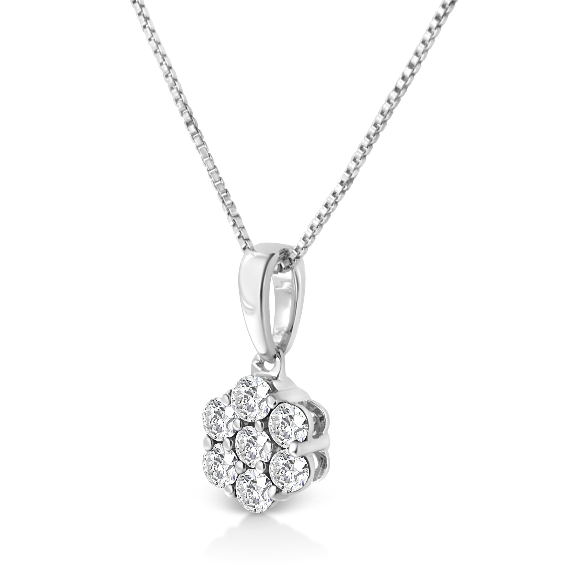 14KT White Gold 1/2 cttw Diamond Floral Cluster Pendant Necklace (HI, SI2-I1) Bids.com