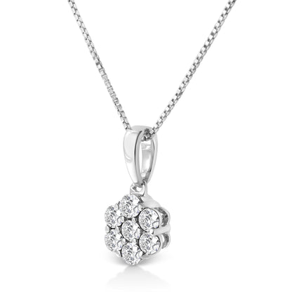 14KT White Gold 1/2 cttw Diamond Floral Cluster Pendant Necklace (HI, SI2-I1) Bids.com