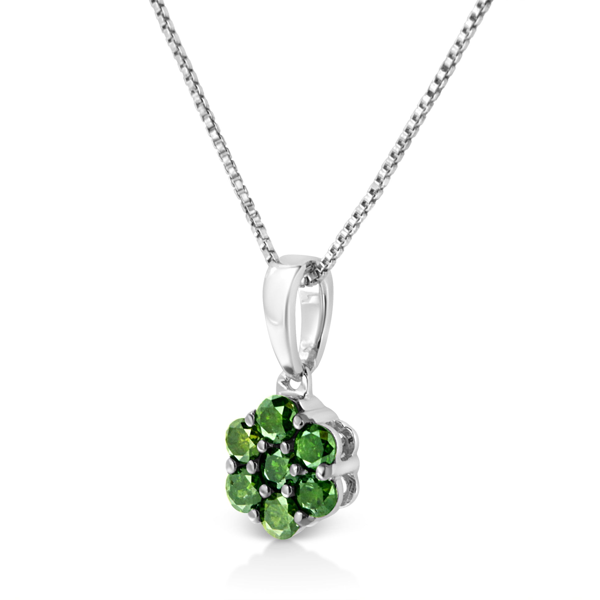 .925 Sterling Silver 1/2 Cttw Prong Set Treated Green Diamond Floral Cluster 18" Pendant Necklace (Green Color, I1-I2 Clarity) Bids.com