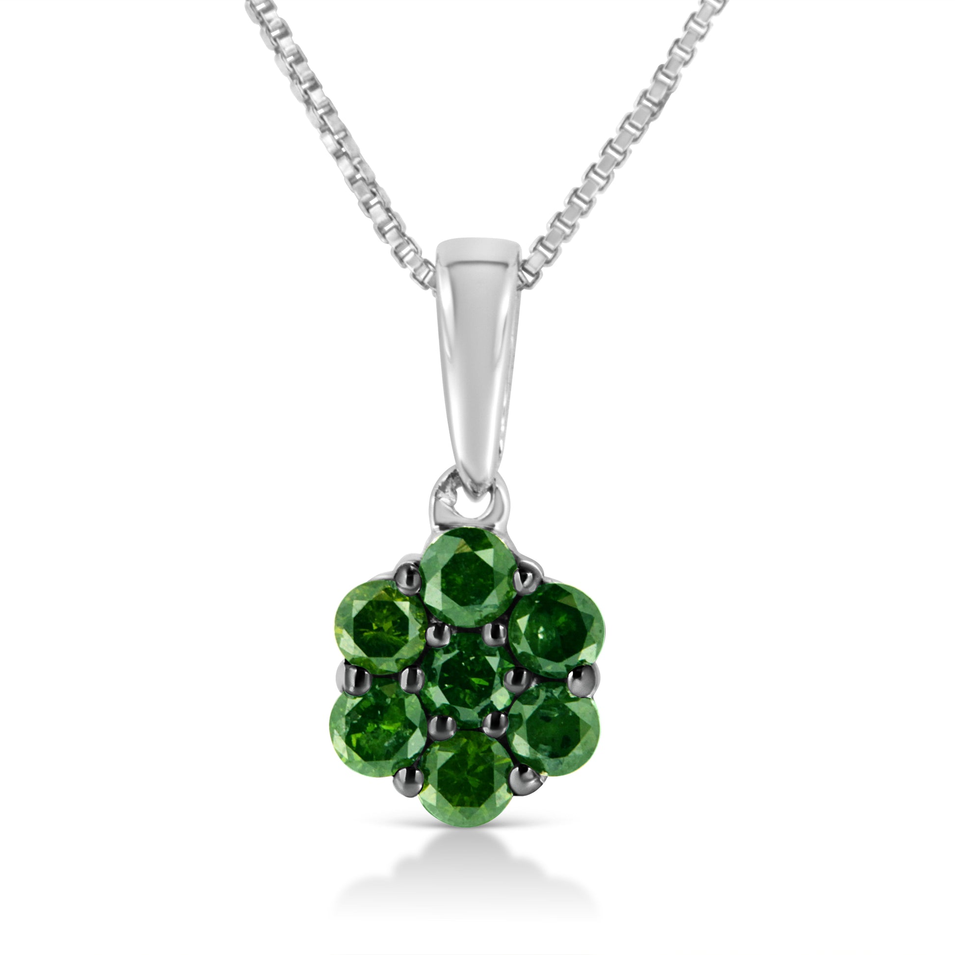 .925 Sterling Silver 1/2 Cttw Prong Set Treated Green Diamond Floral Cluster 18" Pendant Necklace (Green Color, I1-I2 Clarity) Bids.com
