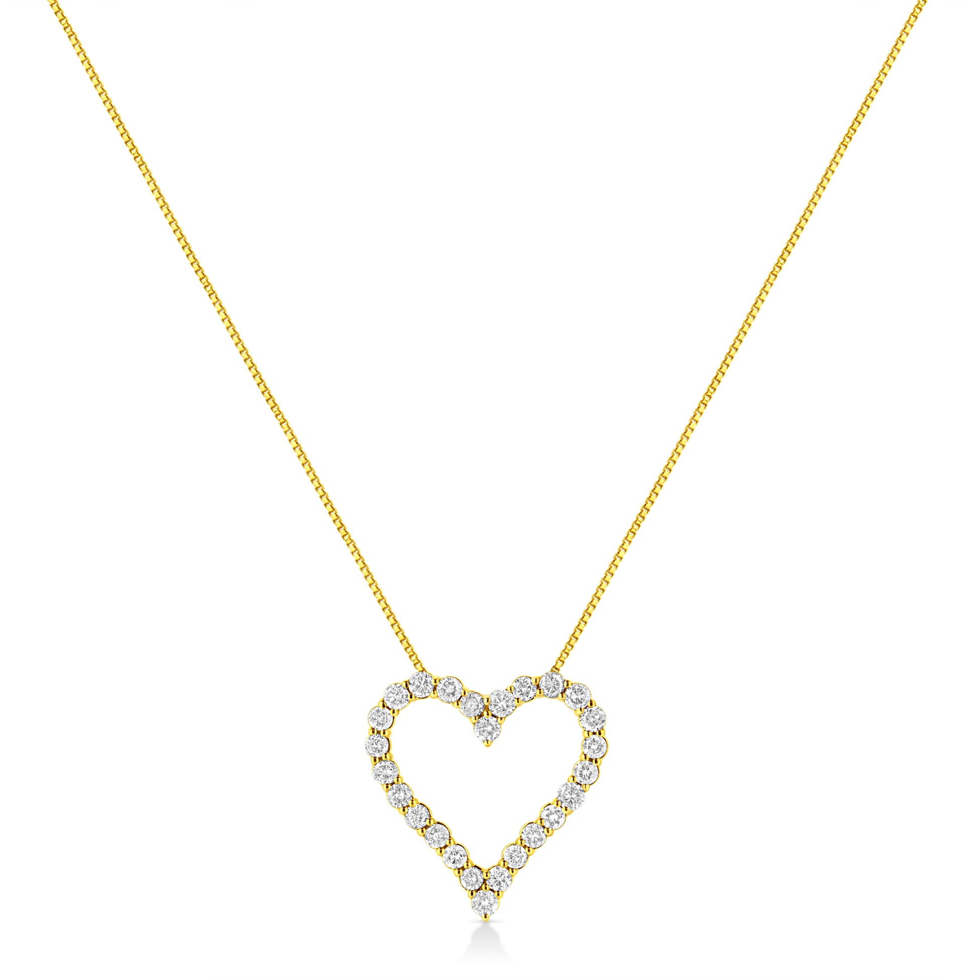 14K Yellow Gold Plated .925 Sterling Silver 2.00 Cttw Shared Prong-Set Round Brilliant-Cut Diamond Open Heart 18" Pendant Necklace (K-L Color, I2-I3 Clarity) Bids.com