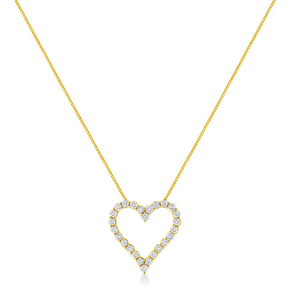 14K Yellow Gold Plated .925 Sterling Silver 2.00 Cttw Shared Prong-Set Round Brilliant-Cut Diamond Open Heart 18" Pendant Necklace (K-L Color, I2-I3 Clarity) Bids.com