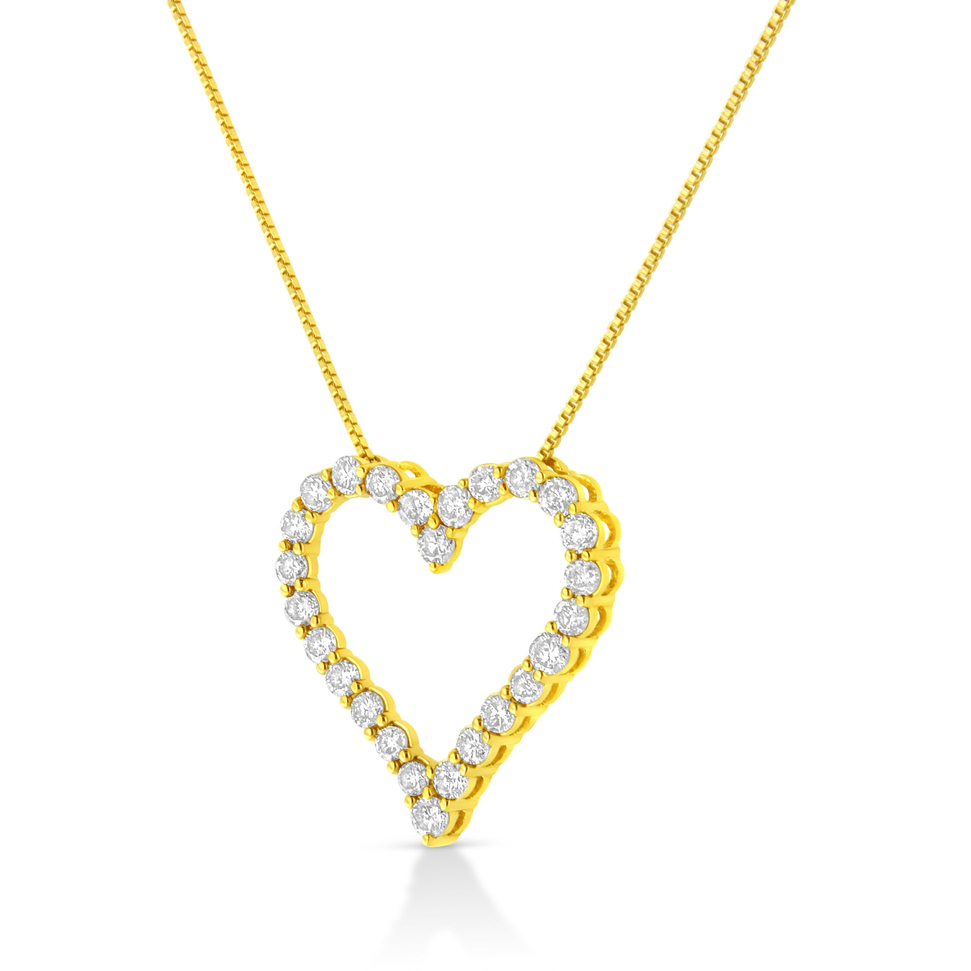 14K Yellow Gold Plated .925 Sterling Silver 2.00 Cttw Shared Prong-Set Round Brilliant-Cut Diamond Open Heart 18" Pendant Necklace (K-L Color, I2-I3 Clarity) Bids.com