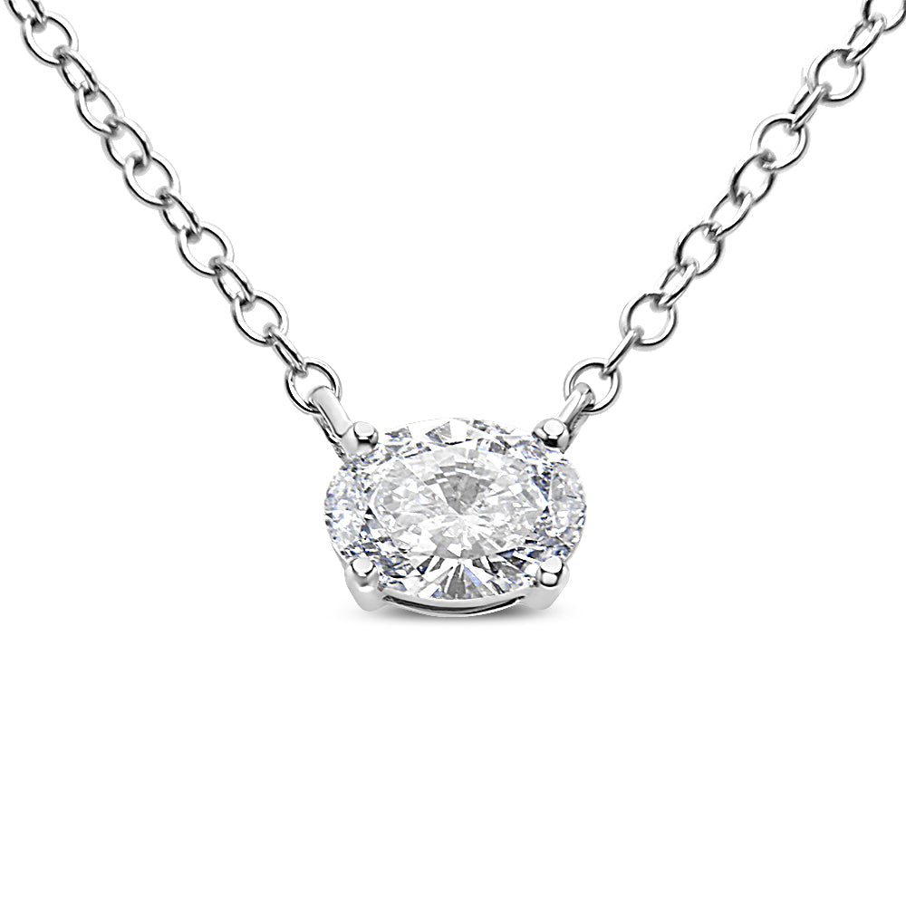 14K White Gold 1/2 Cttw Lab Grown Oval Shape Solitaire Diamond East West 18" Pendant Necklace (E-F Color, VS1-VS2 Clarity) Bids.com
