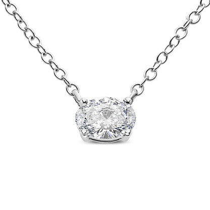 14K White Gold 1/2 Cttw Lab Grown Oval Shape Solitaire Diamond East West 18" Pendant Necklace (E-F Color, VS1-VS2 Clarity) Bids.com