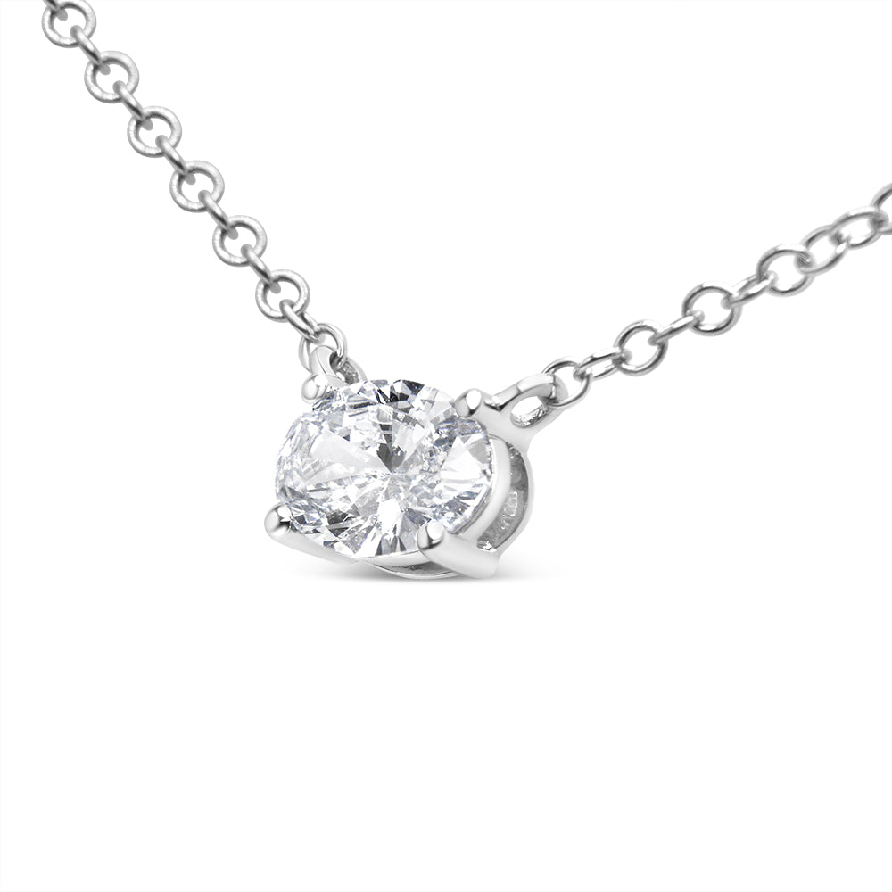 14K White Gold 1/2 Cttw Lab Grown Oval Shape Solitaire Diamond East West 18" Pendant Necklace (E-F Color, VS1-VS2 Clarity) Bids.com