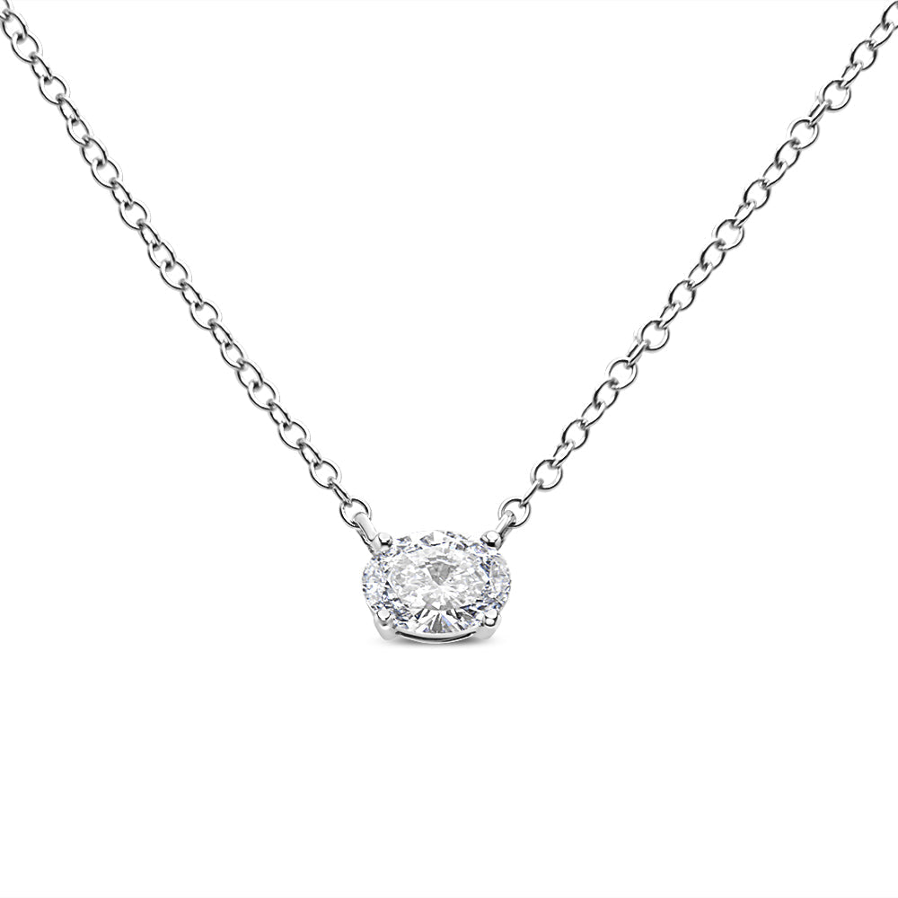 14K White Gold 1/2 Cttw Lab Grown Oval Shape Solitaire Diamond East West 18" Pendant Necklace (E-F Color, VS1-VS2 Clarity) Bids.com