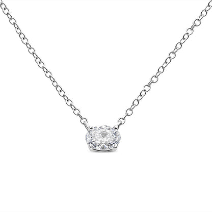 14K White Gold 1/2 Cttw Lab Grown Oval Shape Solitaire Diamond East West 18" Pendant Necklace (E-F Color, VS1-VS2 Clarity) Bids.com