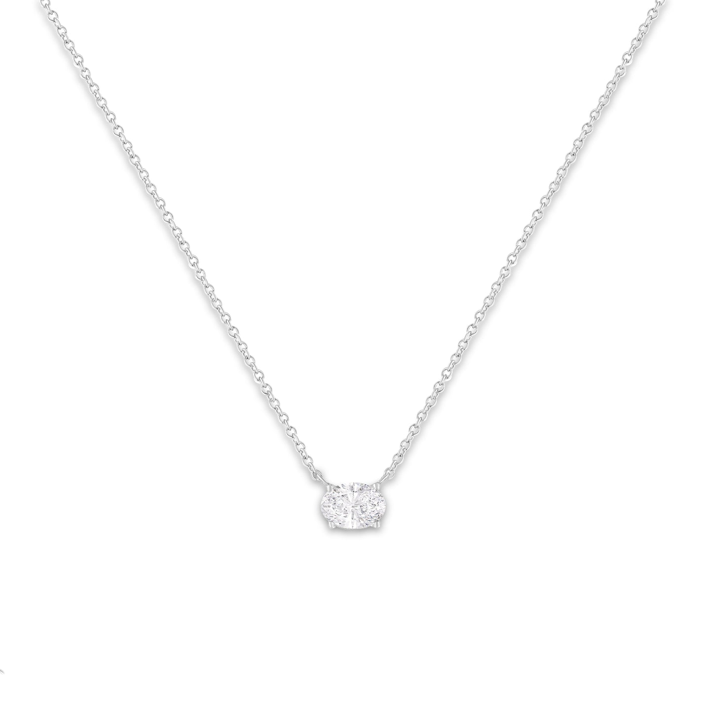 IGI Certified 10K White Gold 1/2 cttw Lab Grown Oval Shape Solitaire Diamond East West 18" Pendant Necklace (E-F Color, VS1-VS2 Clarity) Bids.com