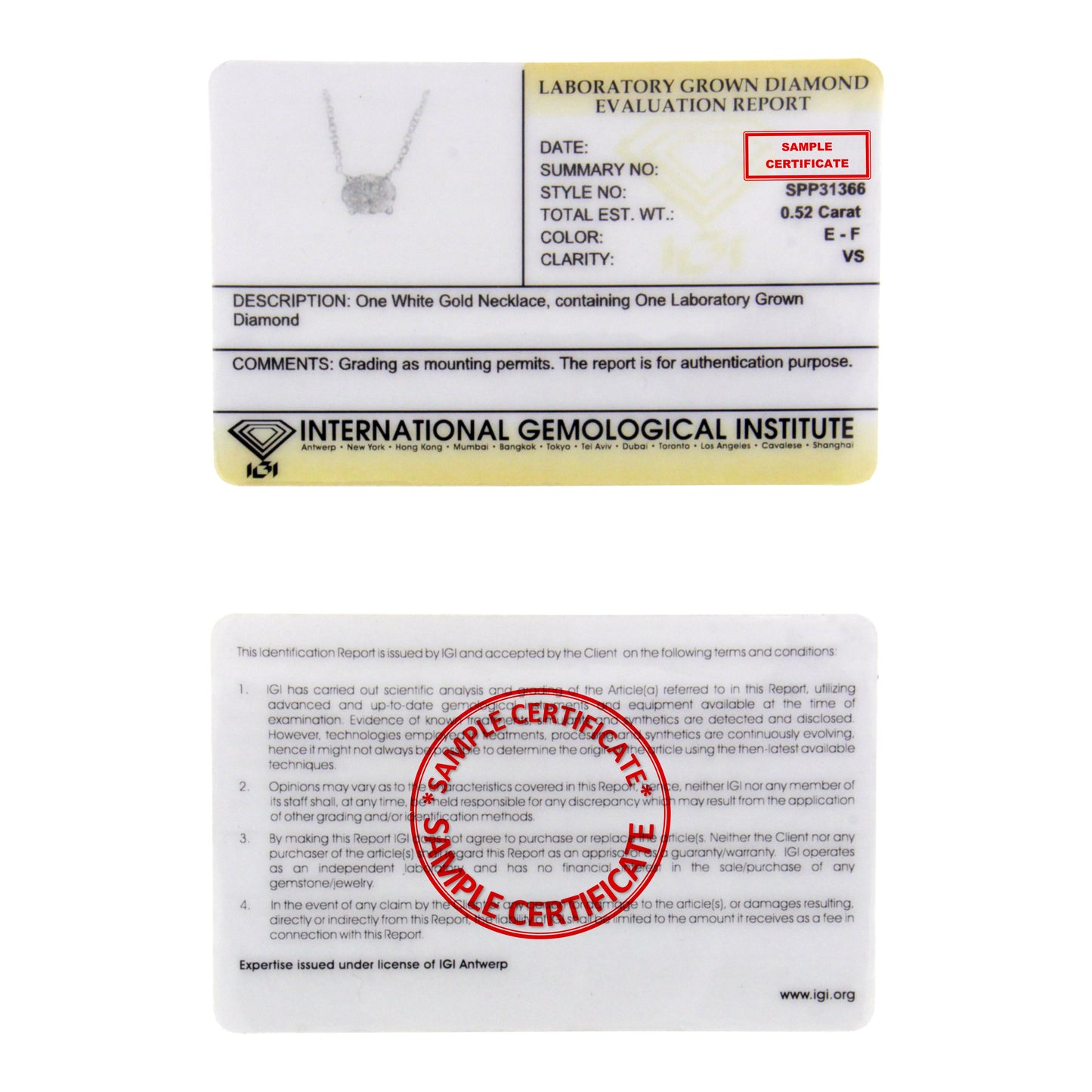 IGI Certified 10K White Gold 1/2 cttw Lab Grown Oval Shape Solitaire Diamond East West 18" Pendant Necklace (E-F Color, VS1-VS2 Clarity) Bids.com