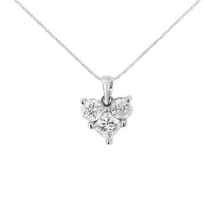 10K White Gold 1.0 Cttw Round-Cut and Princess-Cut Diamond Heart Shaped 18" Pendant Necklace (H-I Color, SI2-I1 Clarity) Bids.com