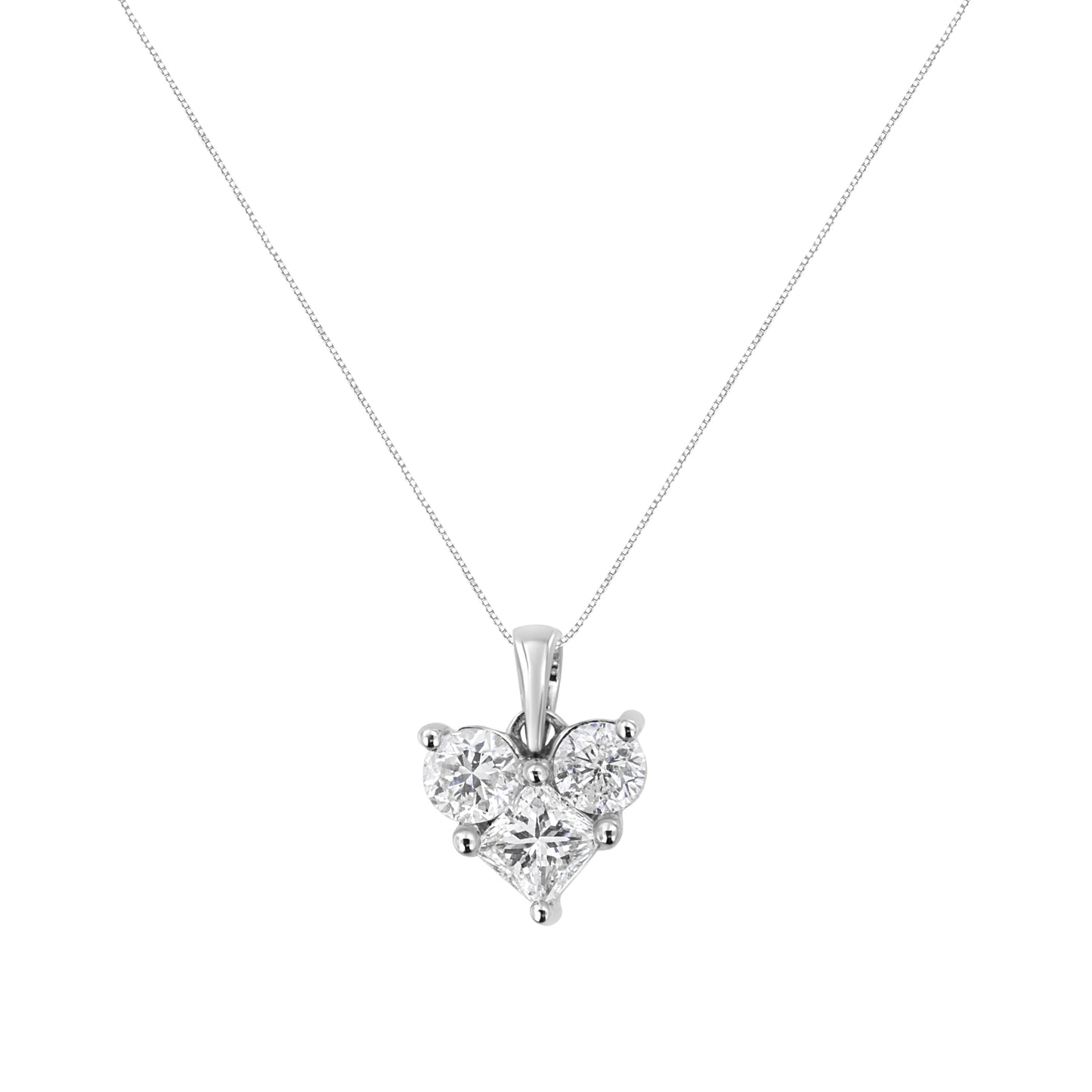 10K White Gold 1.0 Cttw Round-Cut and Princess-Cut Diamond Heart Shaped 18" Pendant Necklace (H-I Color, SI2-I1 Clarity) Bids.com