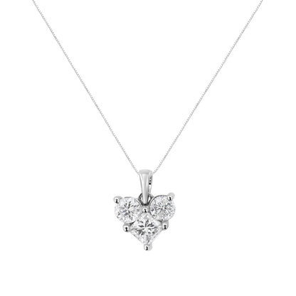 10K White Gold 1.0 Cttw Round-Cut and Princess-Cut Diamond Heart Shaped 18" Pendant Necklace (H-I Color, SI2-I1 Clarity) Bids.com