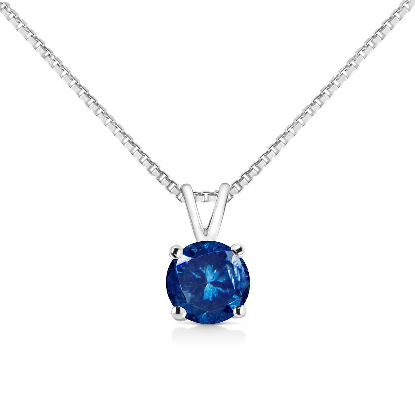 10K White Gold 1/4 Cttw Round Brilliant Cut Lab Grown Blue Diamond 4-Prong Solitaire Pendant Necklace (Blue Color, VS2-SI1 Clarity) - 18" Bids.com