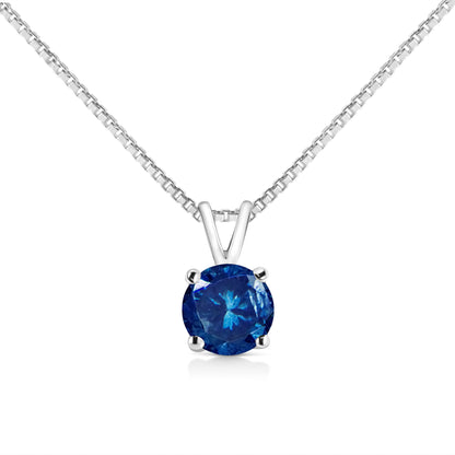10K White Gold 1/4 Cttw Round Brilliant Cut Lab Grown Blue Diamond 4-Prong Solitaire Pendant Necklace (Blue Color, VS2-SI1 Clarity) - 18" Bids.com