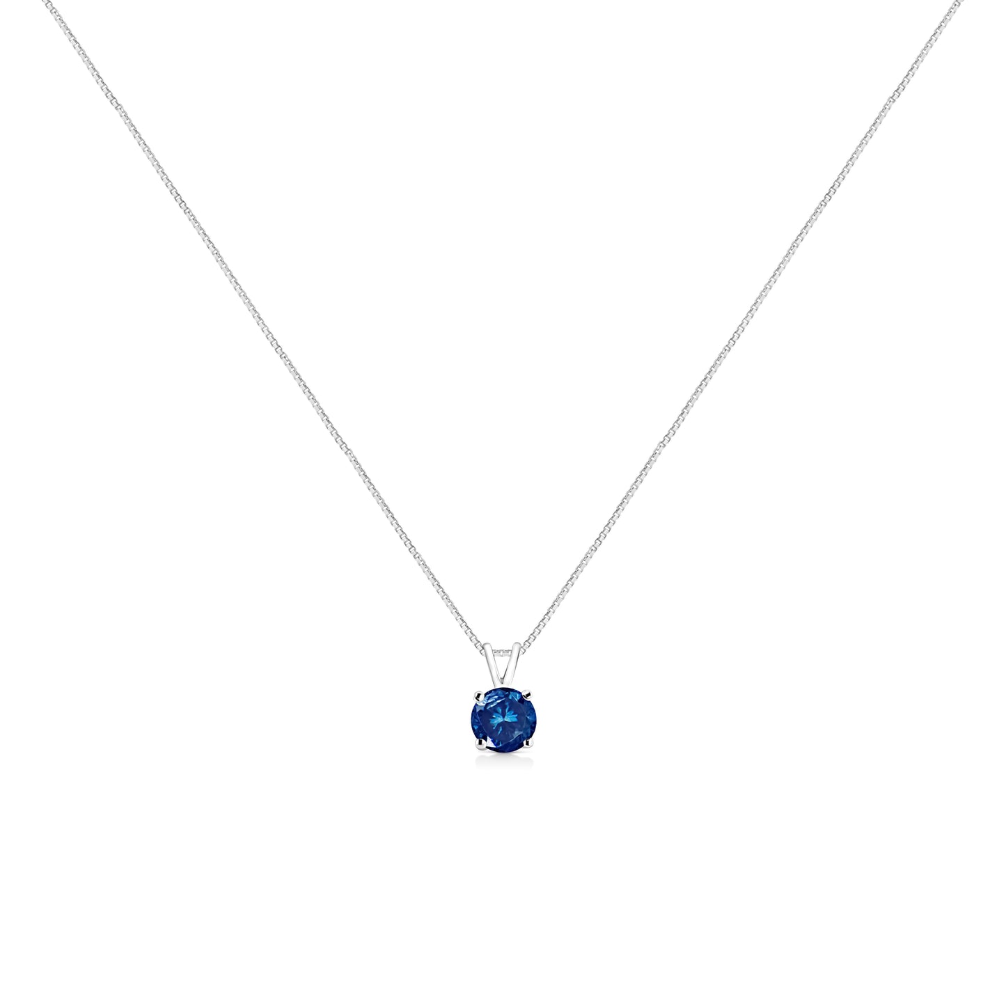 10K White Gold 1/4 Cttw Round Brilliant Cut Lab Grown Blue Diamond 4-Prong Solitaire Pendant Necklace (Blue Color, VS2-SI1 Clarity) - 18" Bids.com