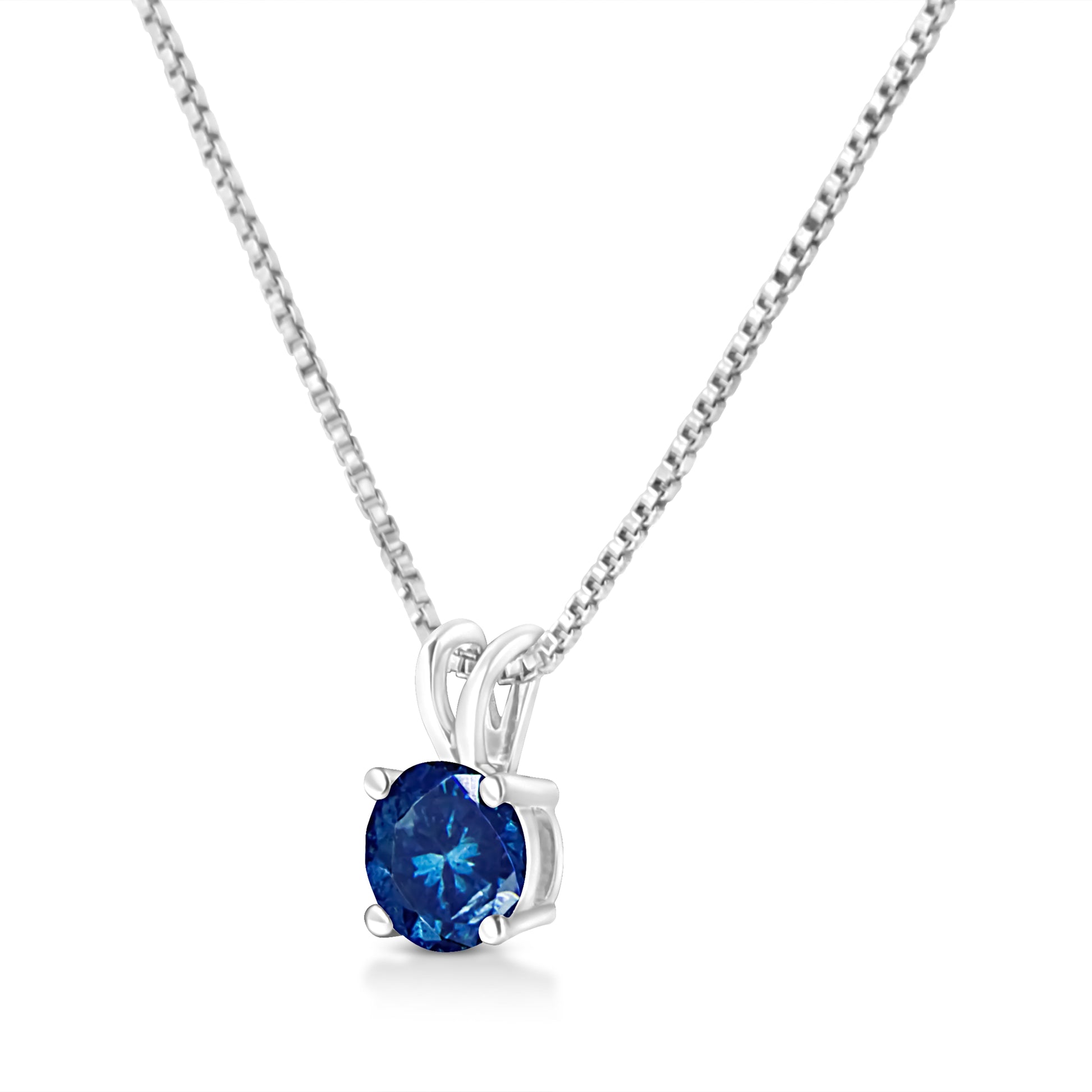 10K White Gold 1/4 Cttw Round Brilliant Cut Lab Grown Blue Diamond 4-Prong Solitaire Pendant Necklace (Blue Color, VS2-SI1 Clarity) - 18" Bids.com