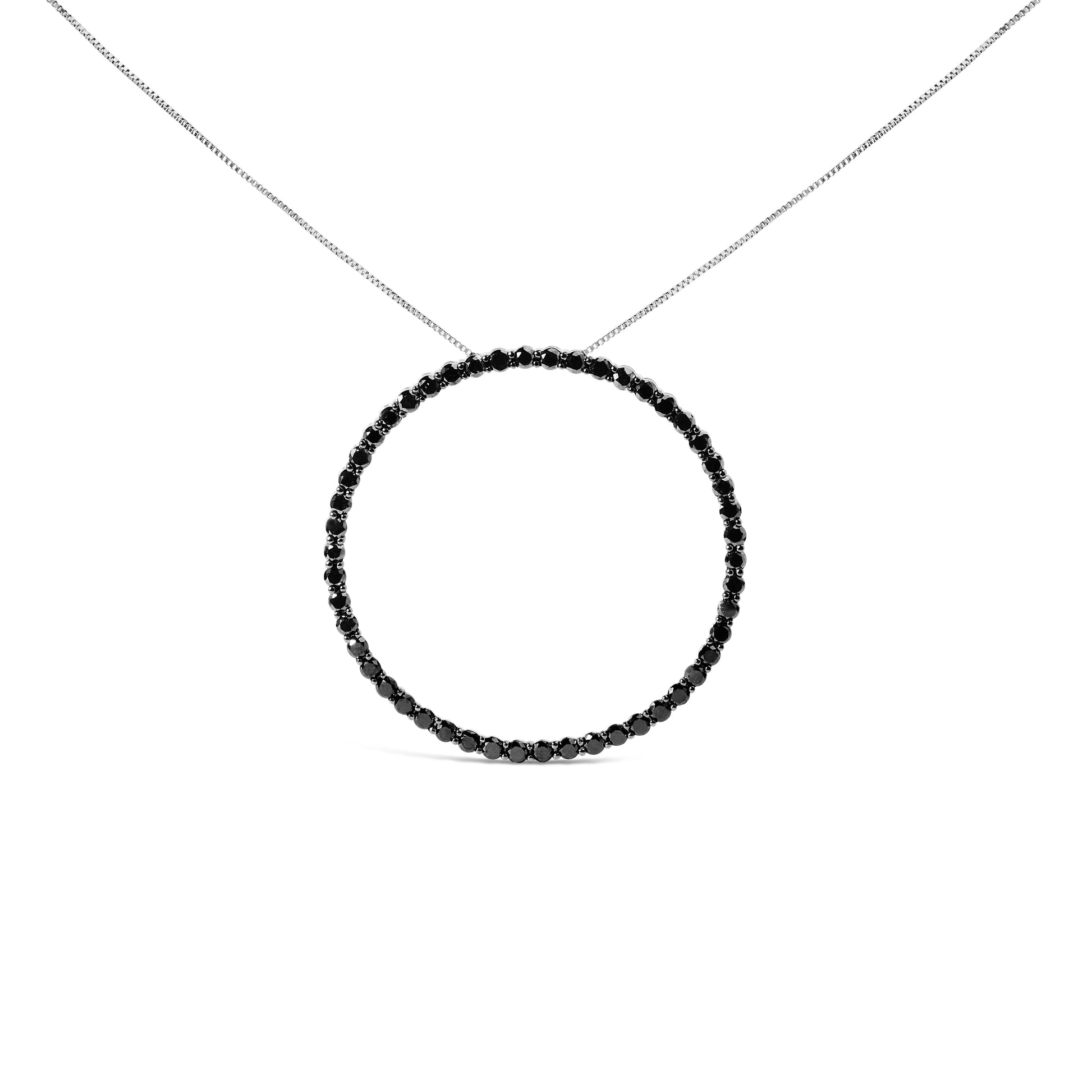 .925 Sterling Silver 4.0 Cttw Black Diamond Open Hoop Circle 18" Pendant Necklace (Black Color, I2-I3 Clarity) Bids.com