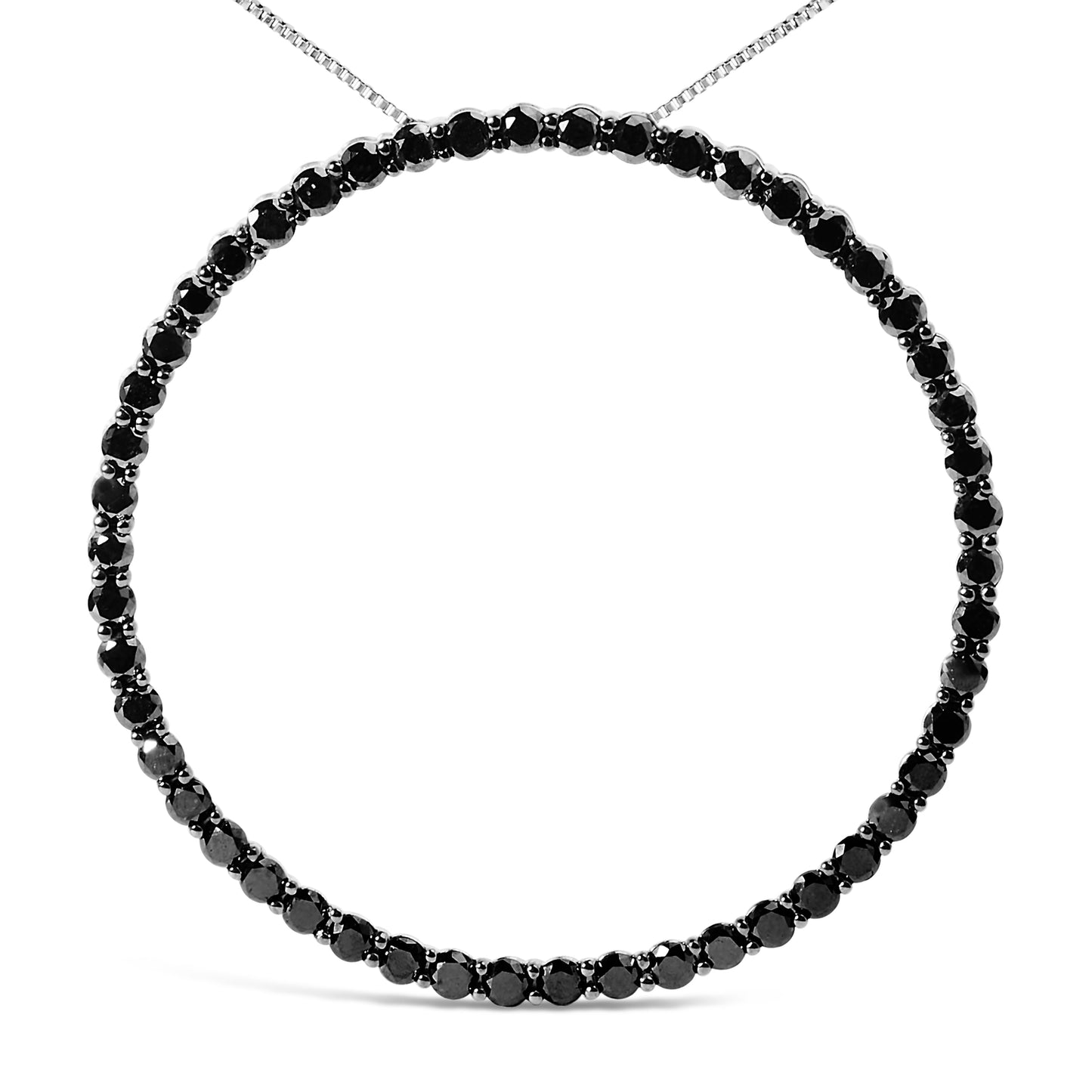 .925 Sterling Silver 4.0 Cttw Black Diamond Open Hoop Circle 18" Pendant Necklace (Black Color, I2-I3 Clarity) Bids.com