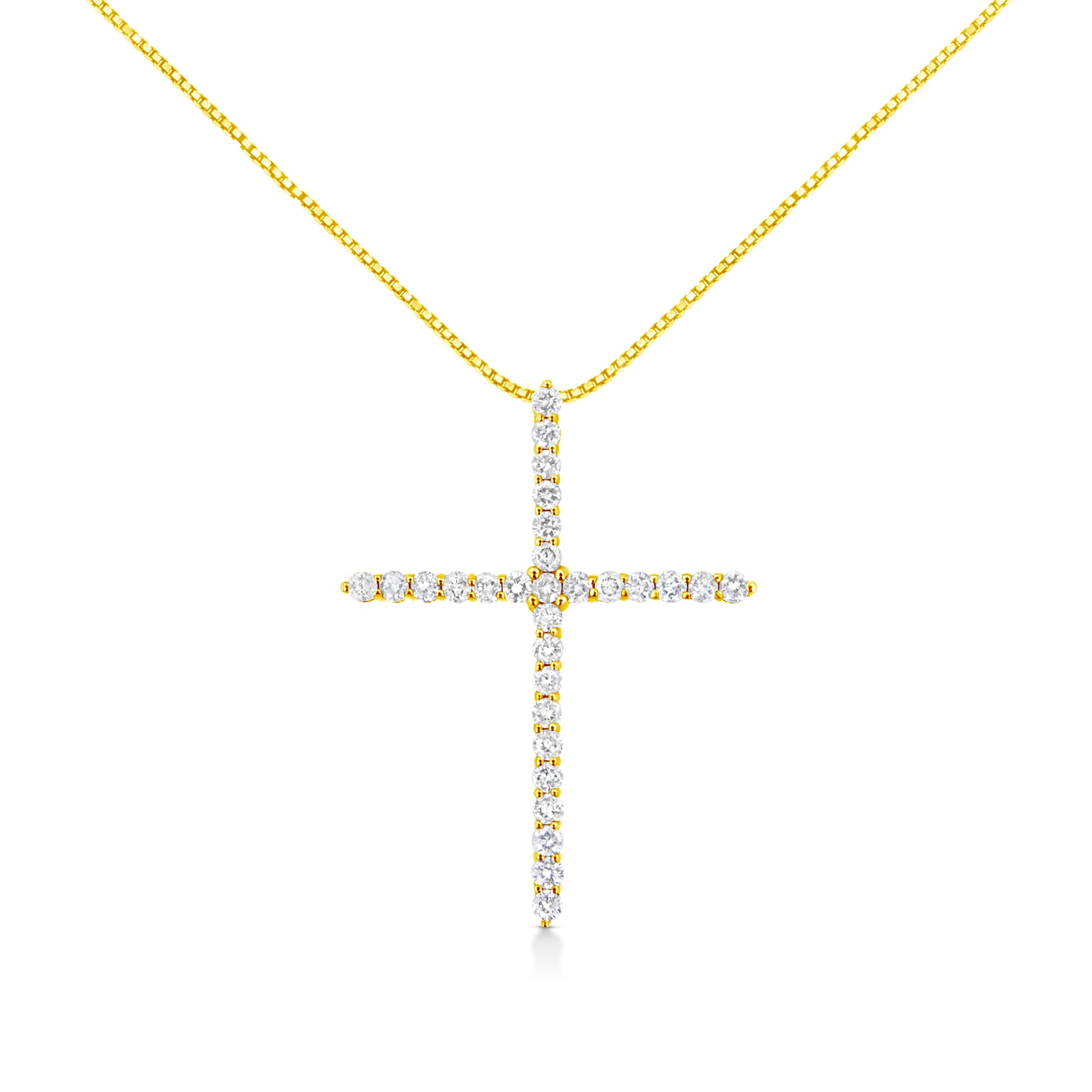10K Yellow Gold Plated .925 Sterling Silver 3.0 Cttw Prong-Set Round Brilliant Cut Diamond Cross 18" Pendant Necklace (J-K Color, I1-I2 Clarity) Bids.com